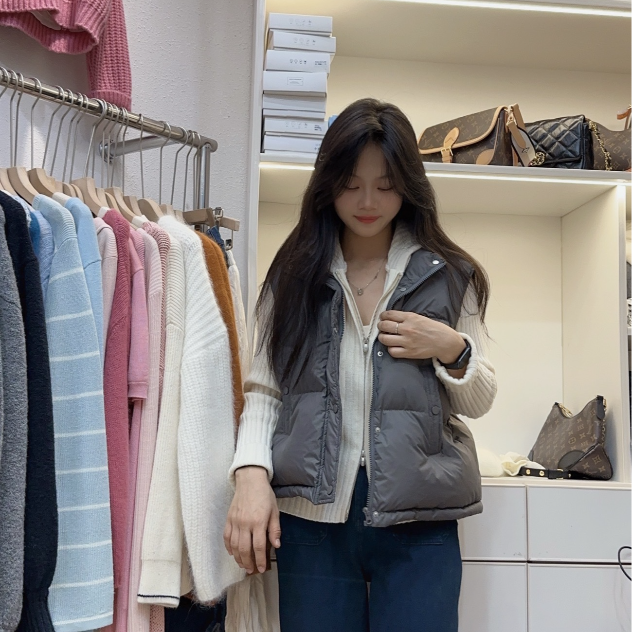 冬季韩版宽松百搭立领下摆抽绳马甲外套女加厚坎肩马夹外套