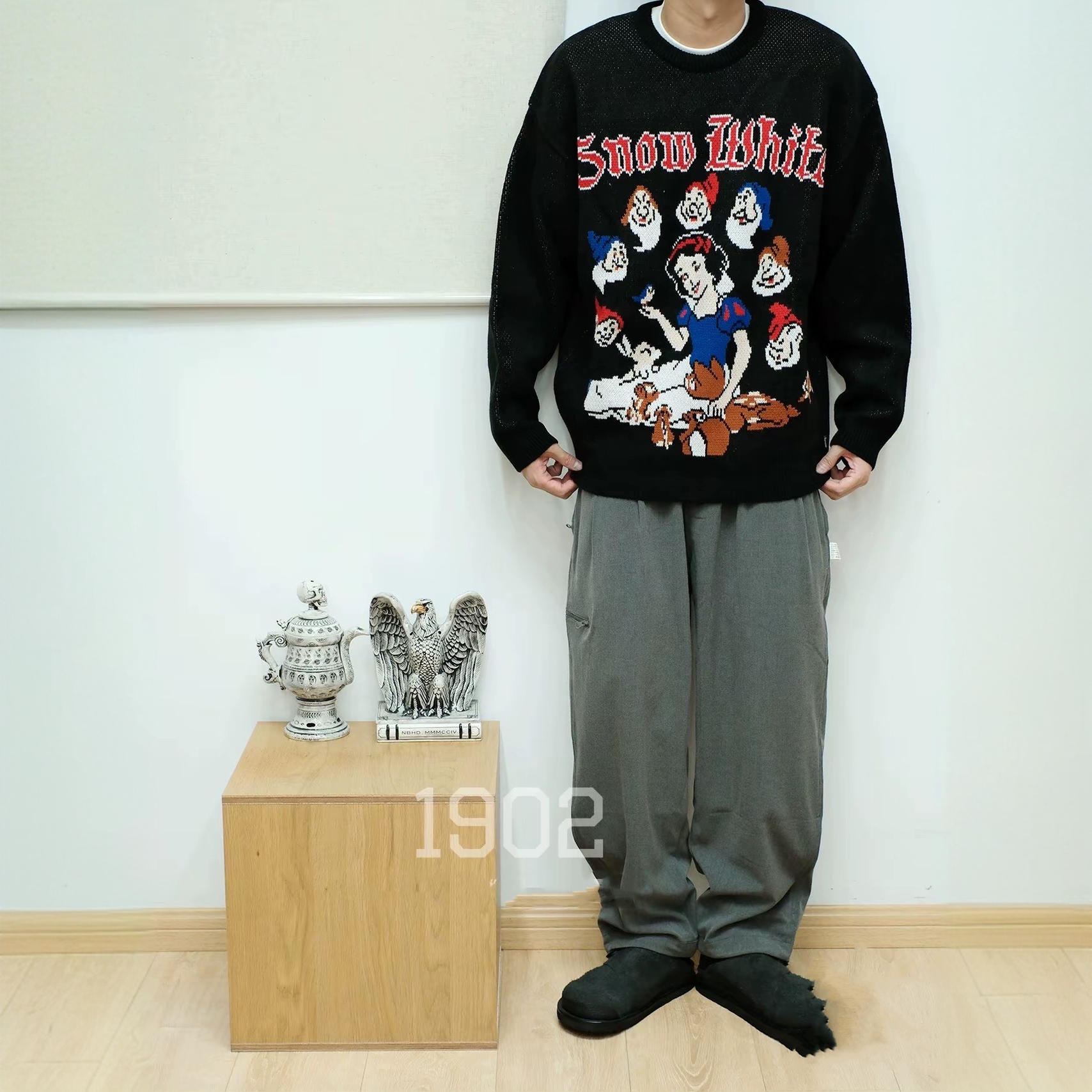 Sup FW24  白雪公主图案提花圆领套头毛衣宽松版型 男女同款