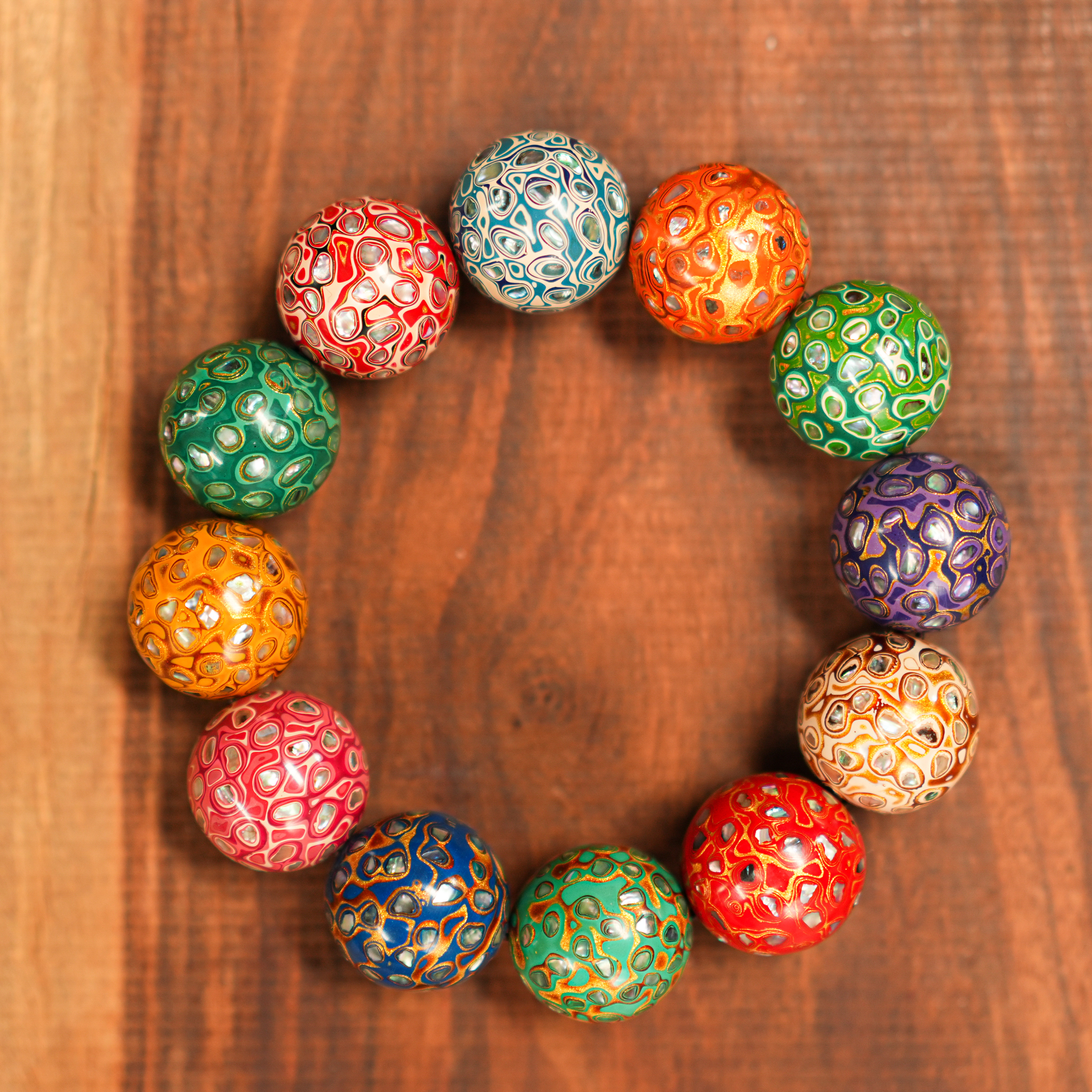 大漆漆皮螺钿手串 2.0 多宝手串紫光檀木内里