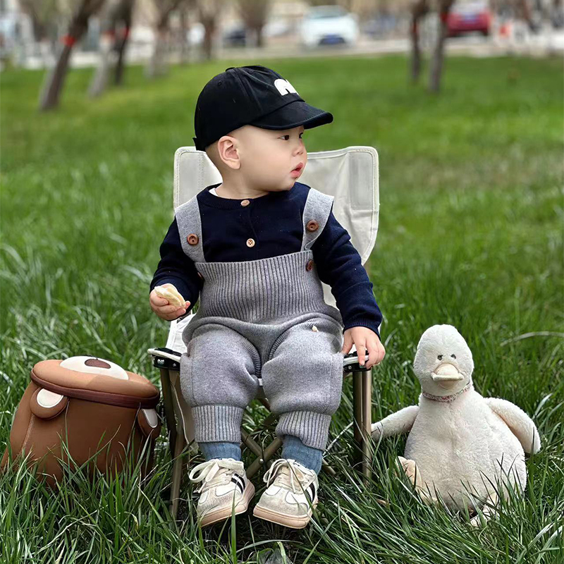 拉波米儿童长袖针织开衫毛衣连体背带裤套装秋冬款洋气时髦两件套