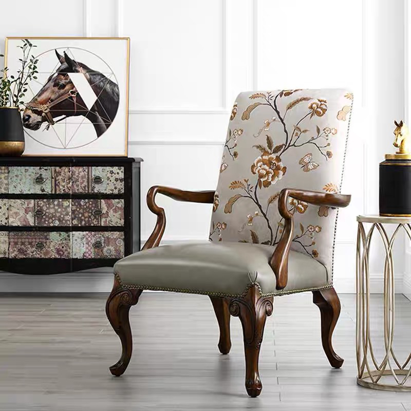 美式实木沙发椅美式轻奢老虎椅单人休闲椅真皮布艺客厅懒人高背椅