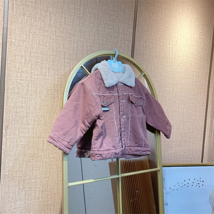 R3179   宝宝暗粉色加绒牛仔厚外套