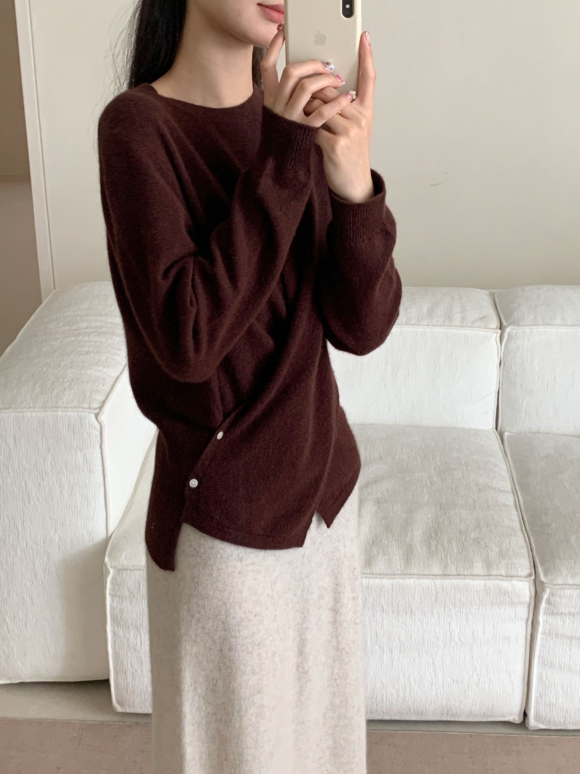 【素简.660172】秋冬新款百搭感藏羊绒腰围交叠纽结针织衫