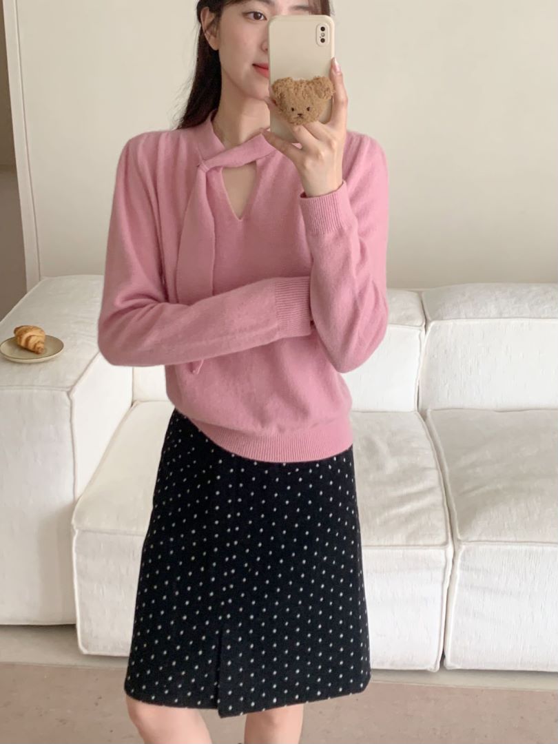 【素简.810151】秋冬新款百搭感藏羊绒领口飘带设计针织衫