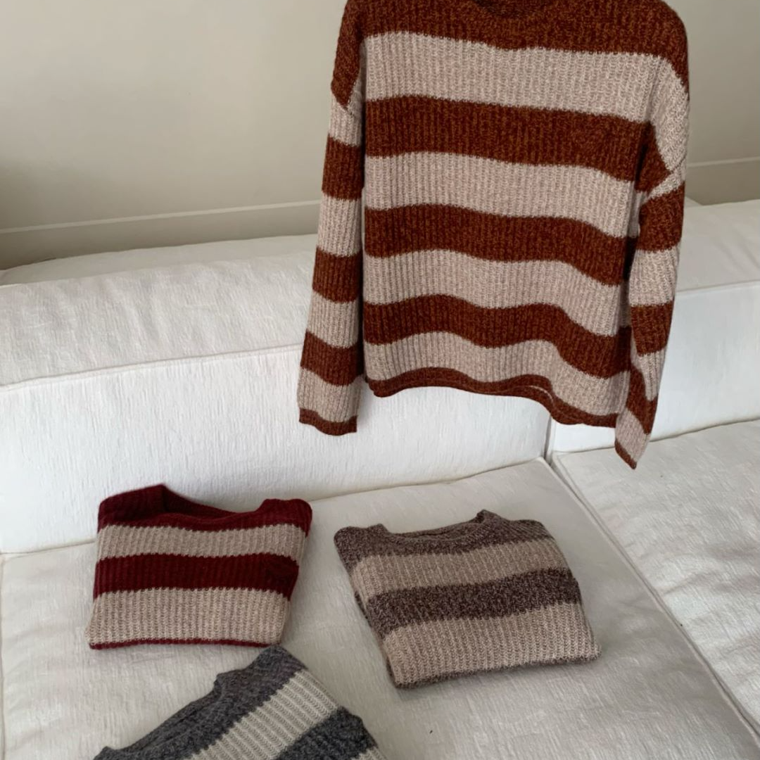 【素简.660155】秋冬新款老钱风夹条撞色宝藏上新显瘦针织衫