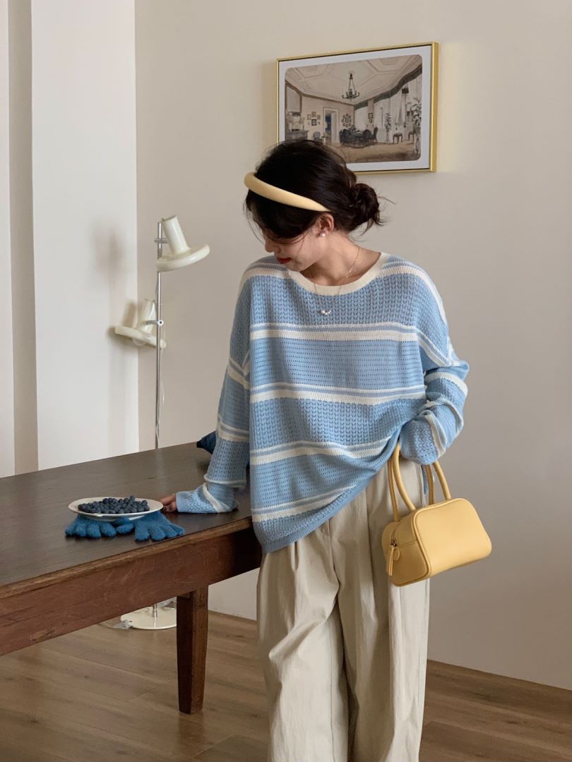【素简.900112】套头条纹秋冬气质百搭时尚针织衫（3.20福利）