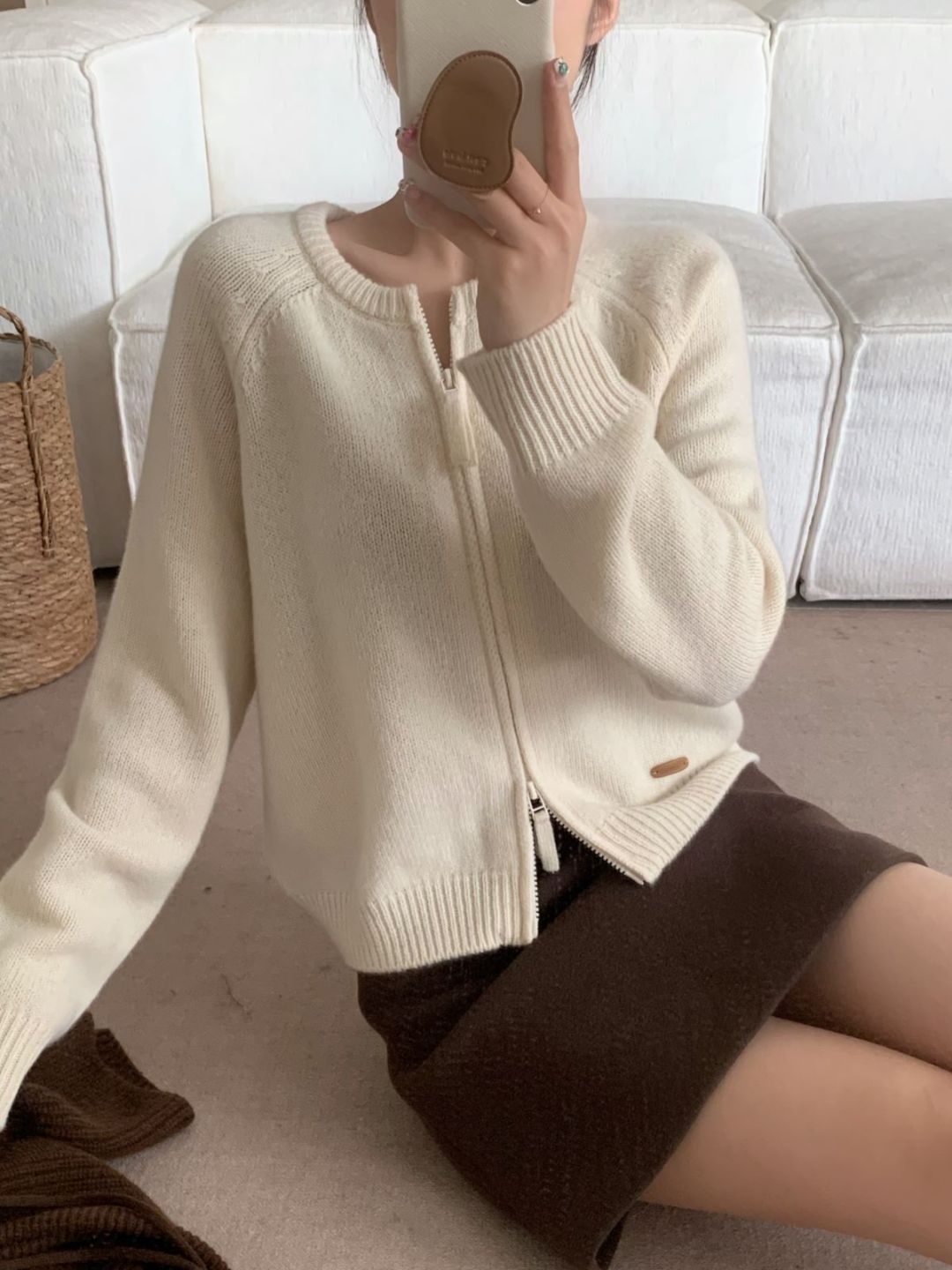 【素简.950132】秋冬新款100绵羊毛插肩袖双头拉链开衫羊毛衫