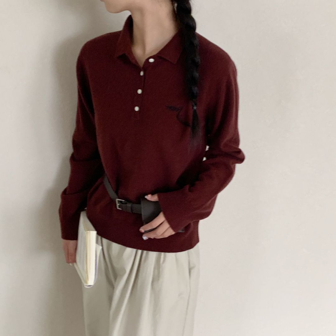 【素简.810137】秋冬新款100绵羊毛刺绣Polo领爆款气质羊毛衫