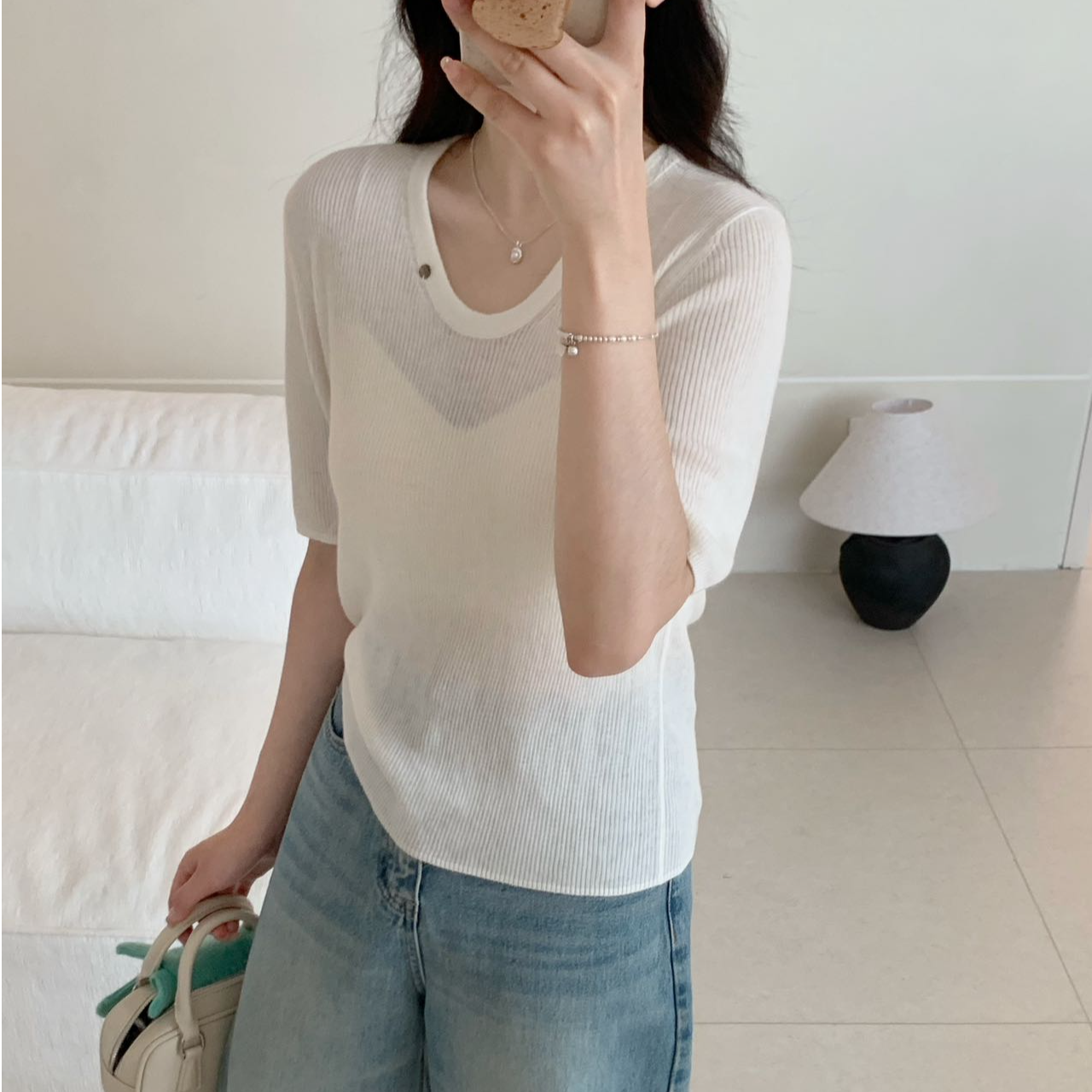 【素简.650125】秋冬新款30羊毛混纺显瘦U领贝壳扣百搭时尚羊毛衫