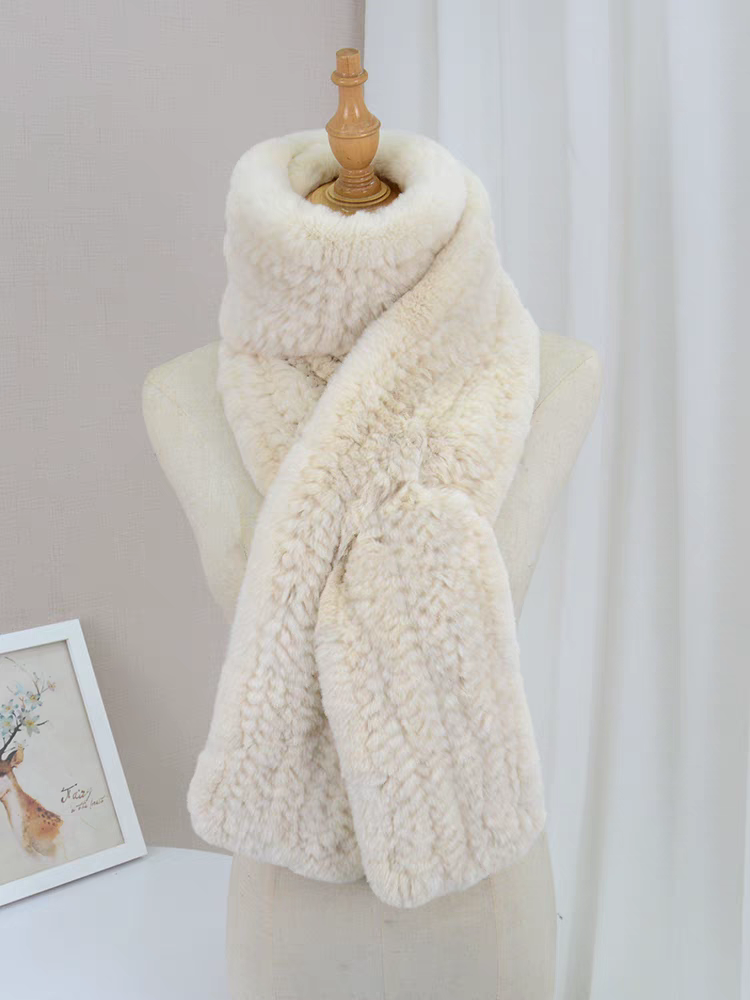 韩版獭兔毛毛围巾女长款编织真毛皮草围脖纯色双面加厚冬保暖披肩