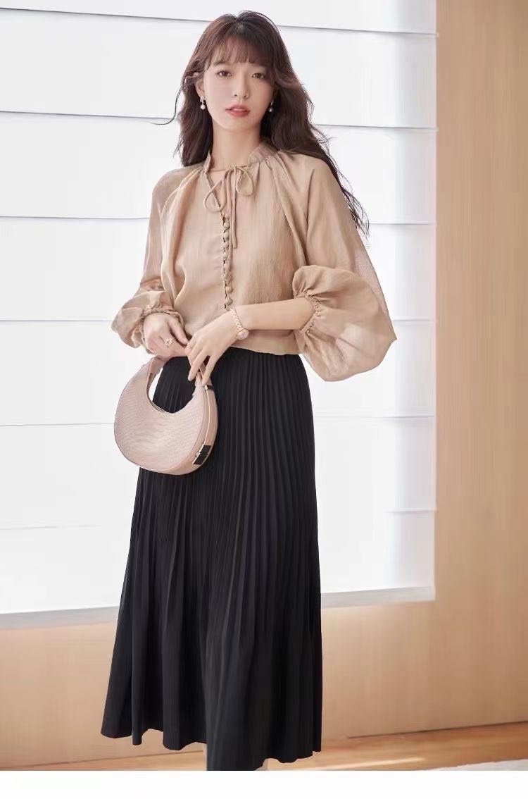 小香风气质短裙女装套装上衣长袖洋气高腰春季衬衫时尚蕾丝显瘦