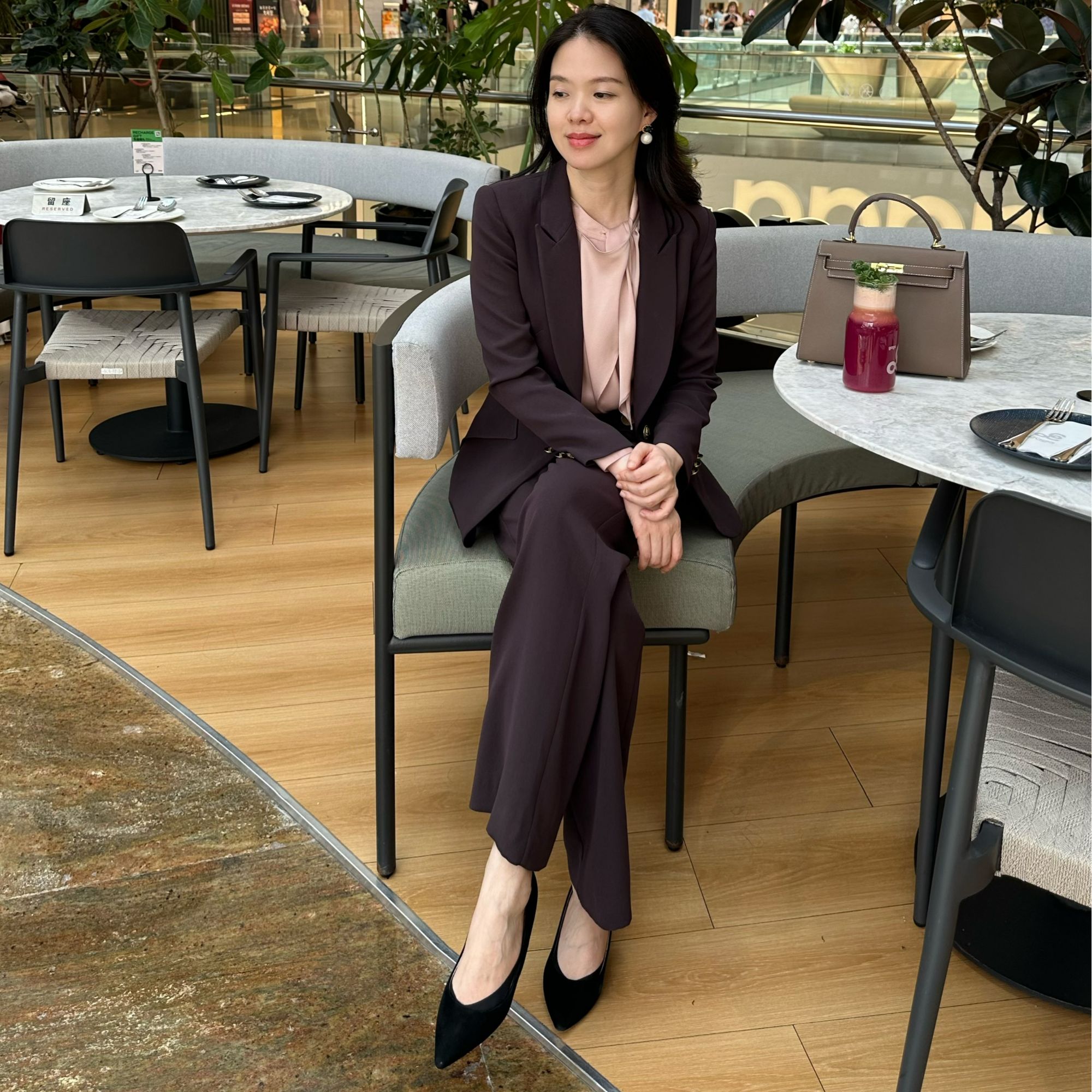 气质优雅立体裁剪时尚一粒扣修身长袖西装套装48101