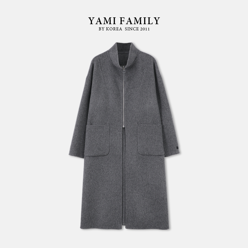 YM 963 经典翻领秋冬时尚设计师中长款气质女士双面羊毛大衣外套