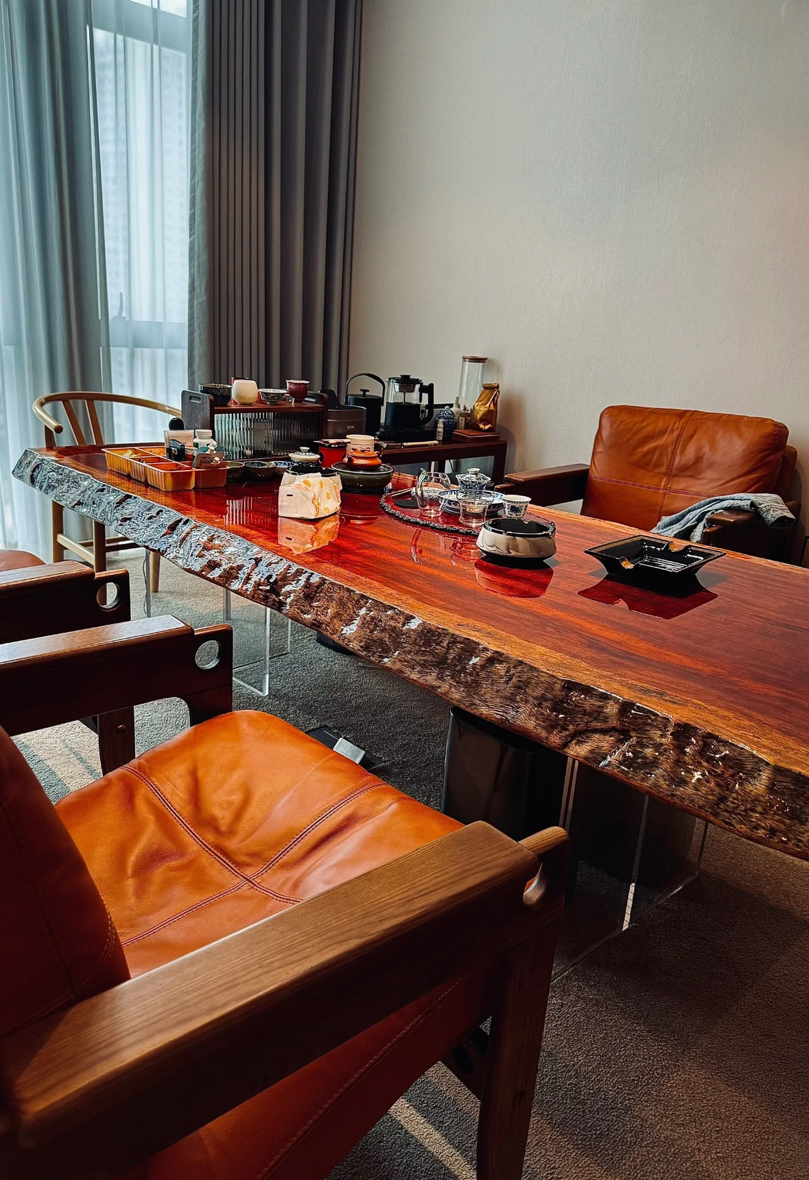 【定金】巴花实木原木大板茶桌茶台老板办公桌书餐桌红木工作台精品