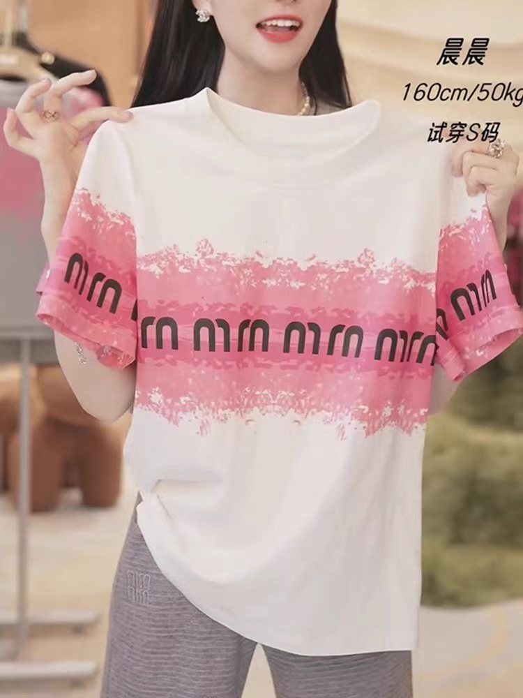 8603-黑粉夏季休闲高级感双层网纱上衣女薄款T恤