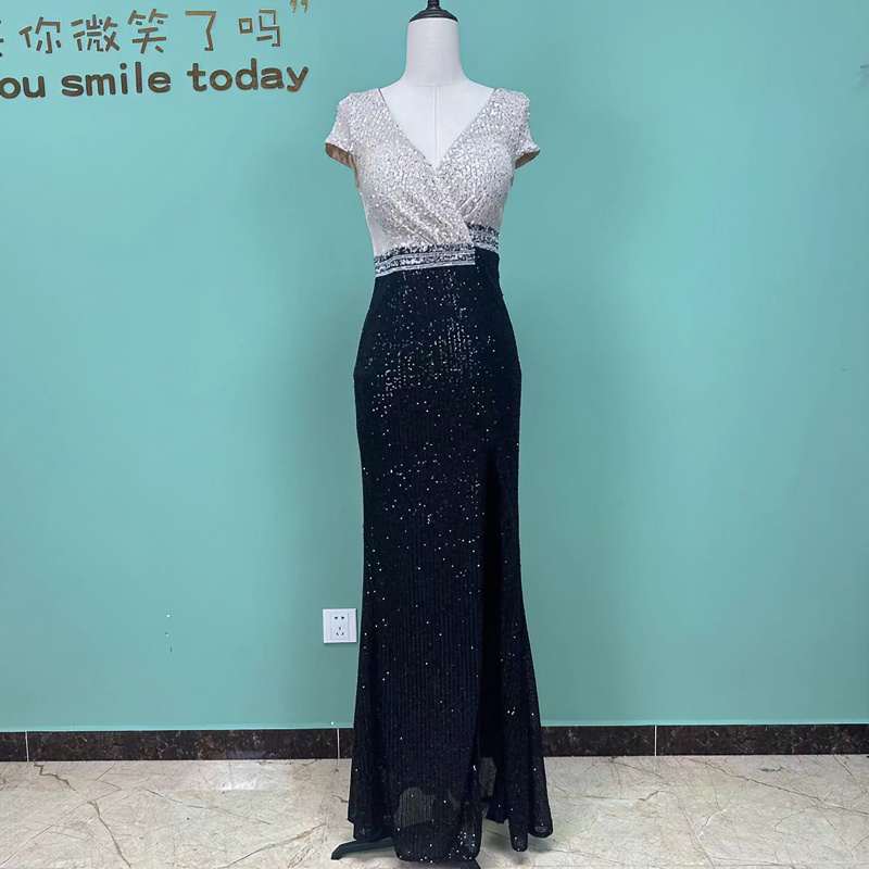 香槟金品黑色亮片礼服2023新款气质高级年会晚宴连衣裙敬酒服