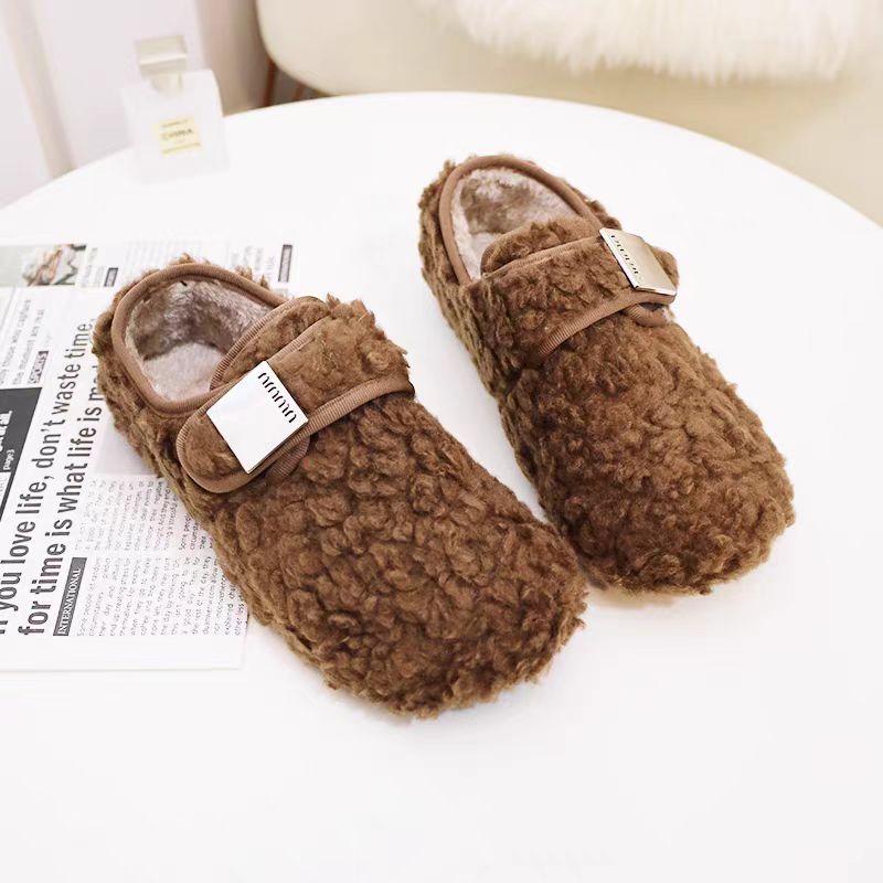 2024秋冬新款女士毛毛鞋羊羔毛加绒一脚蹬豆豆棉瓢鞋