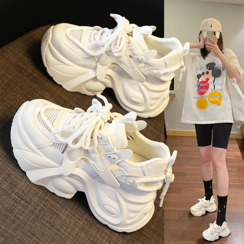 SJN0098-105镂空网面透气老爹鞋女2024夏季新款厚底内增高松糕鞋