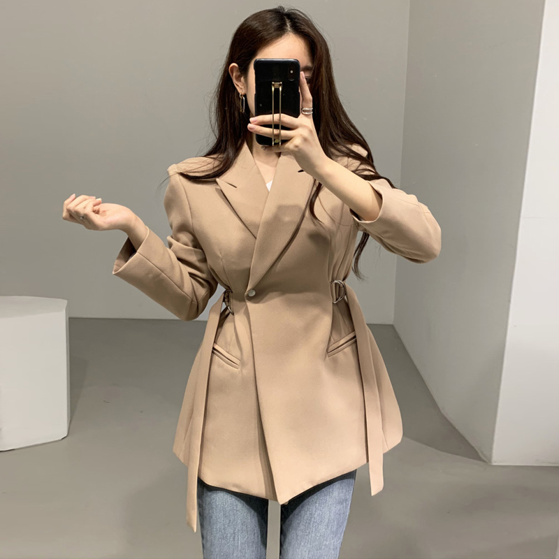 大码女装200斤胖妹妹秋季新款小个子复古修身西装女系带收腰外套