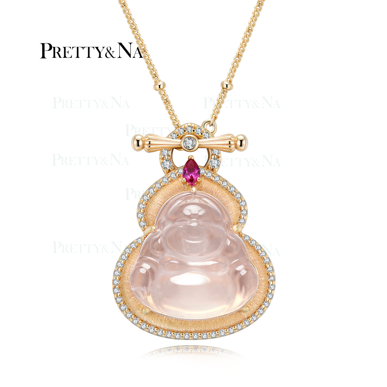 坠链均925银 复古拉丝轻奢时尚粉气质冰透挂坠镶嵌项坠坠链大佛公