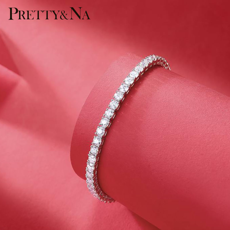 925银莫桑石手链 3.0镶嵌满钻经典气质时尚百搭小众简约坦克手链