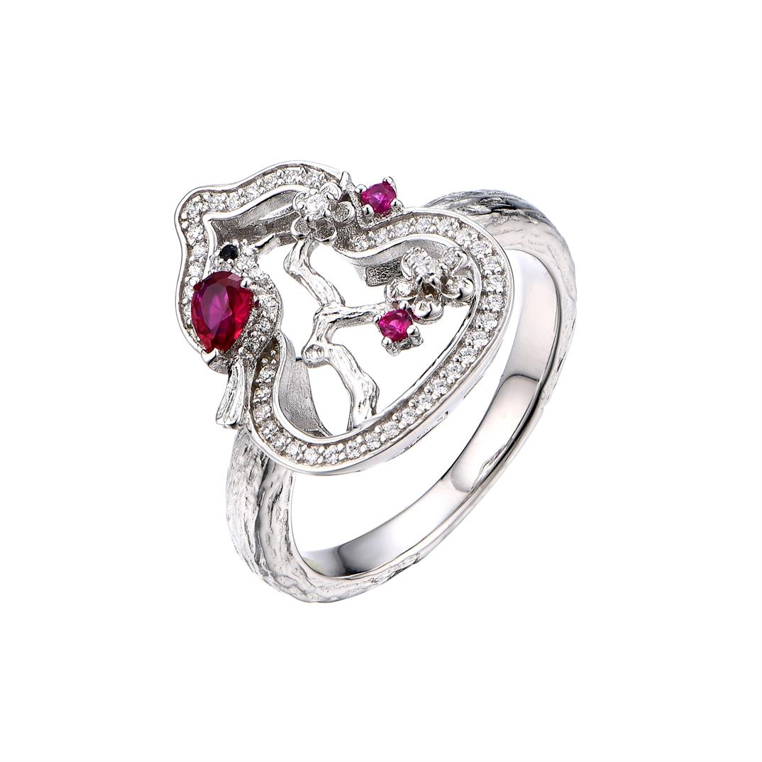 925银戒指 银戒指气质轻奢时尚复古红葫芦设计师镶嵌镶钻小众灵动