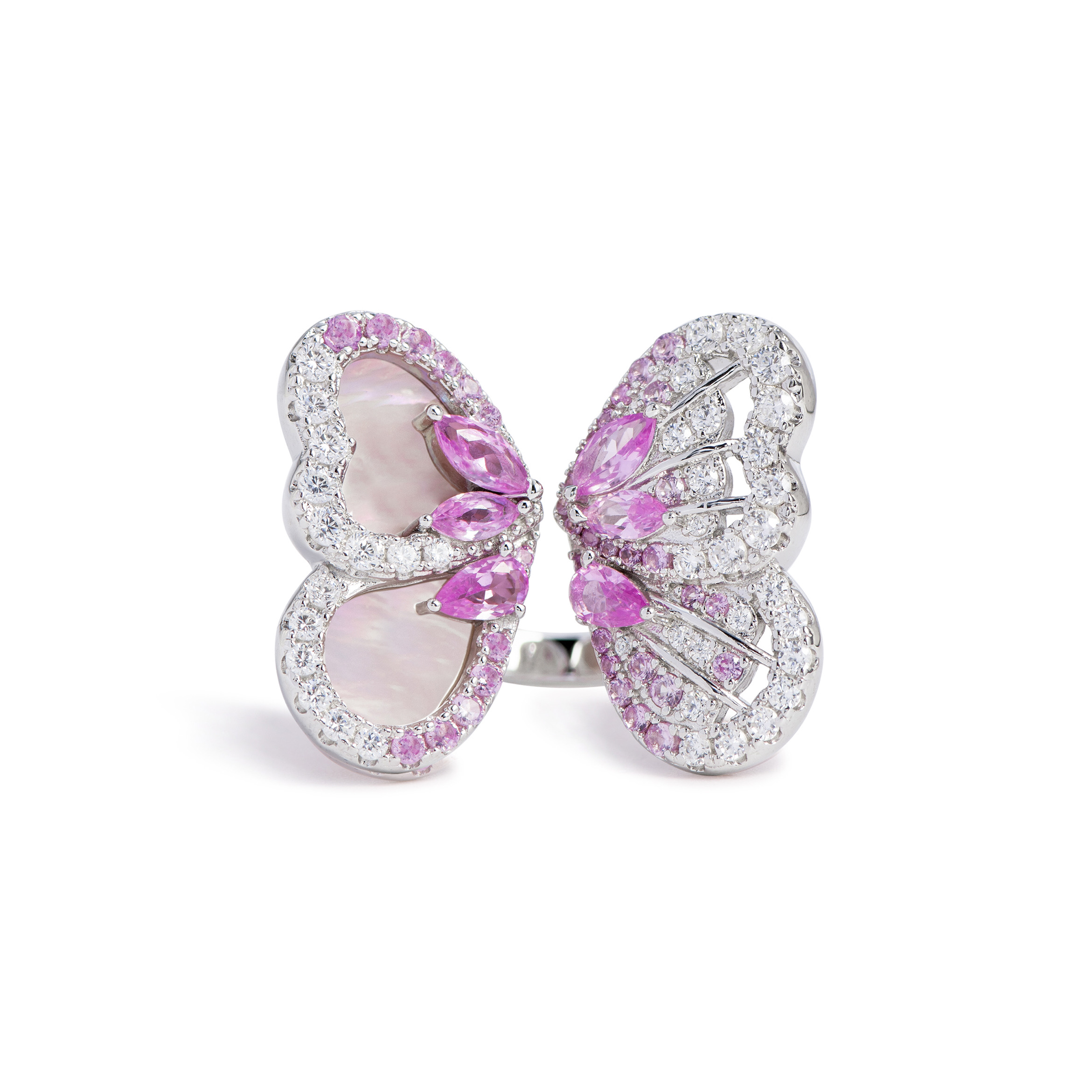 925银戒指 银戒指气质轻奢时尚彩色设计师镶嵌满钻奢华蝴蝶欧美风