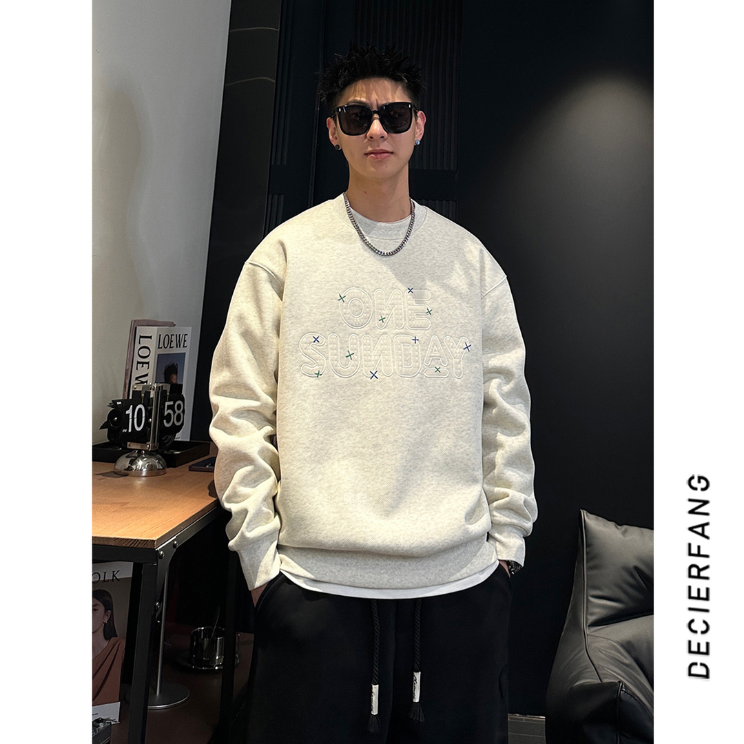 2023新款潮牌重磅加绒圆领卫衣男休闲加厚秋冬款百搭宽松衣服