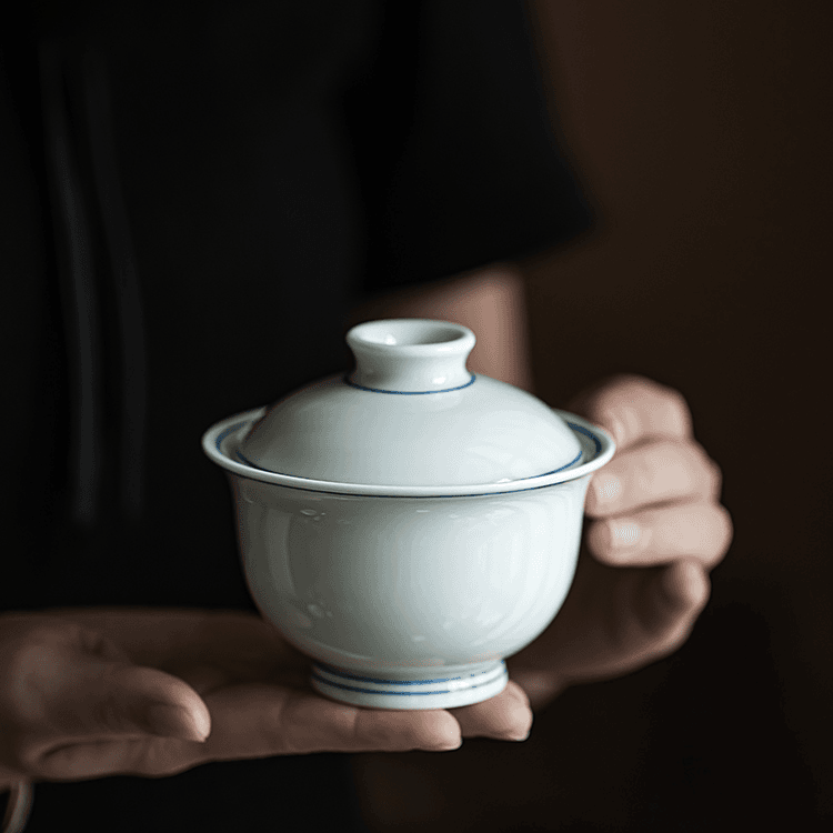 成艺陶瓷草木青悬停两才盖碗(蓝线)盖碗防烫设计中式茶具泡茶碗