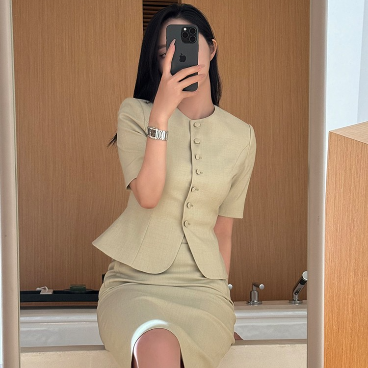 2024年夏新款中式风高端职业短袖通勤职场西装半身裙套装-2903