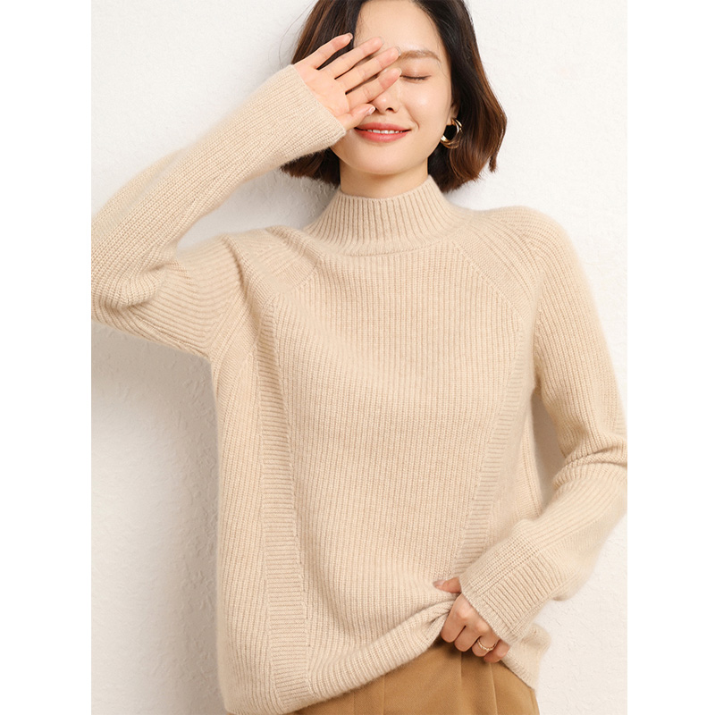 100羊毛冬季新款加厚半高领元宝针羊毛衫