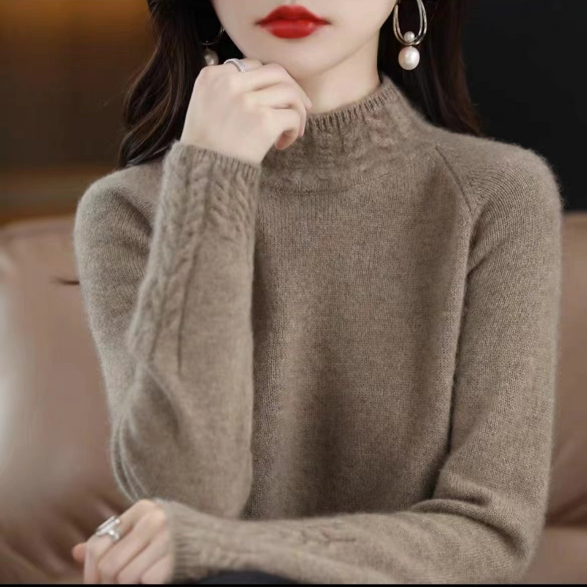 七针加厚100%纯羊毛衫女士半高领宽松重磅毛衣女针织内搭秋冬款