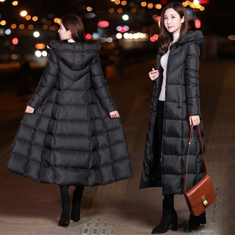 时尚清仓羽绒服女士加长款过膝羽绒服女装韩版连帽修身