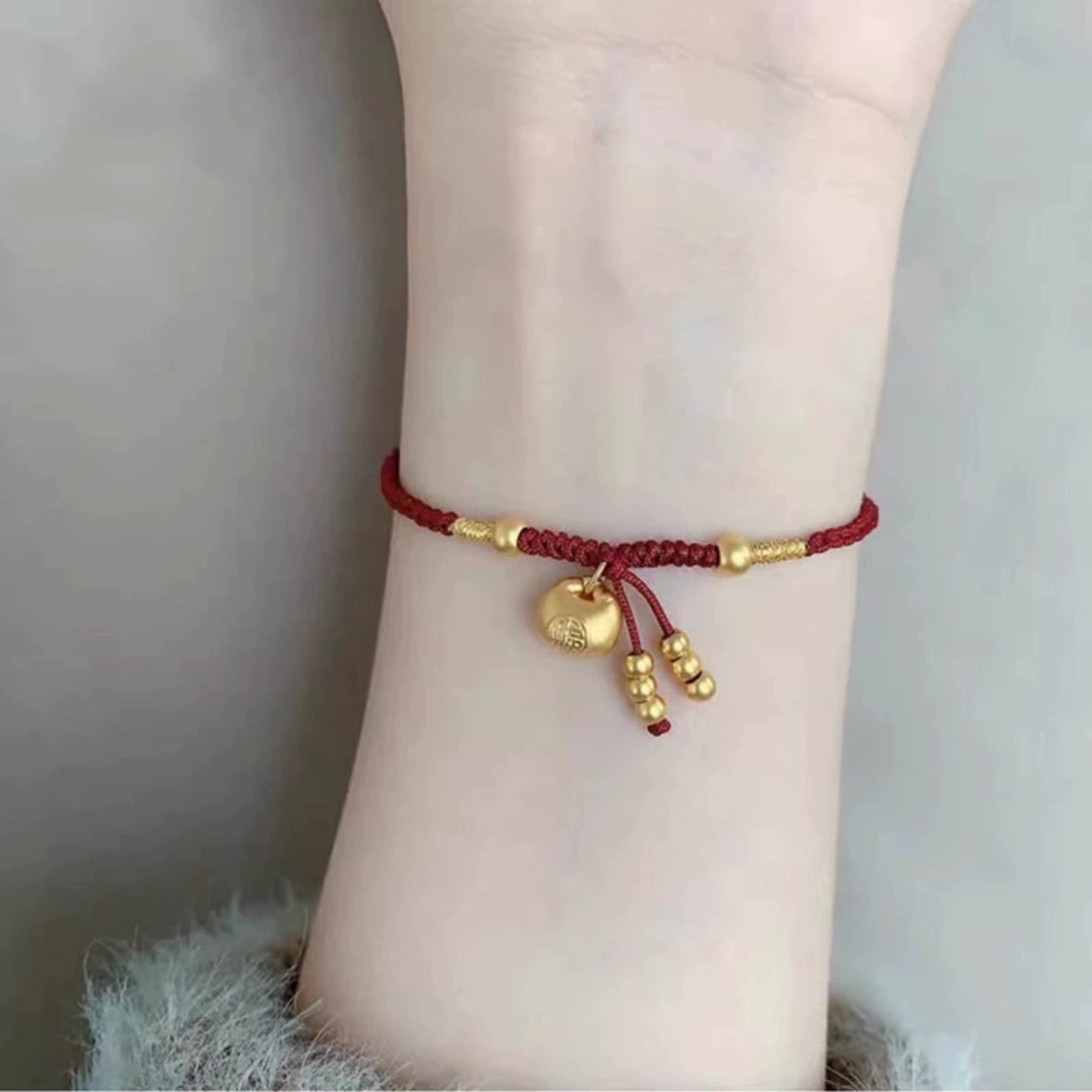 铜合金锦纶手链 铜合金纯手工编织古法纯色小胖福时尚简约手链