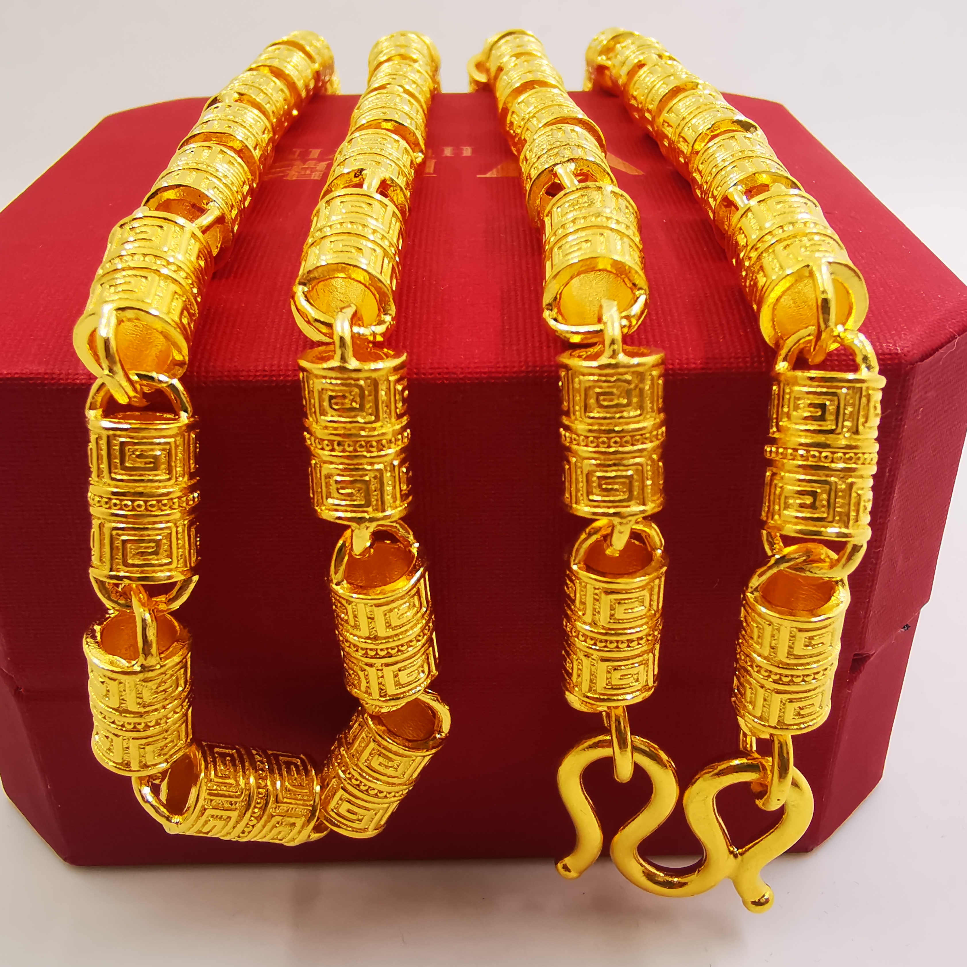 链子足银 金银古纹回字项链男士男款时尚