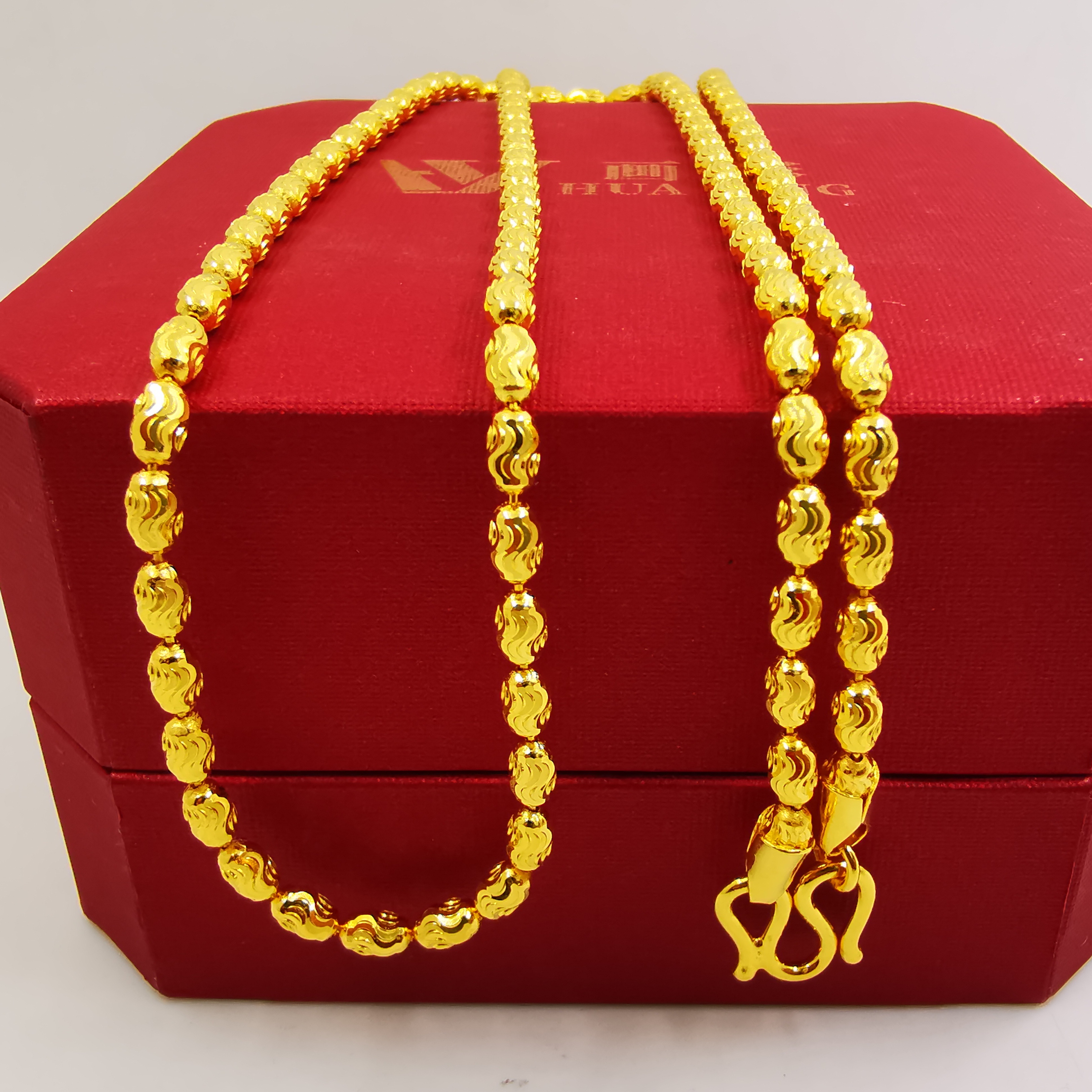 链子足银 金银女士波浪弹珠项链女款时尚百搭经典