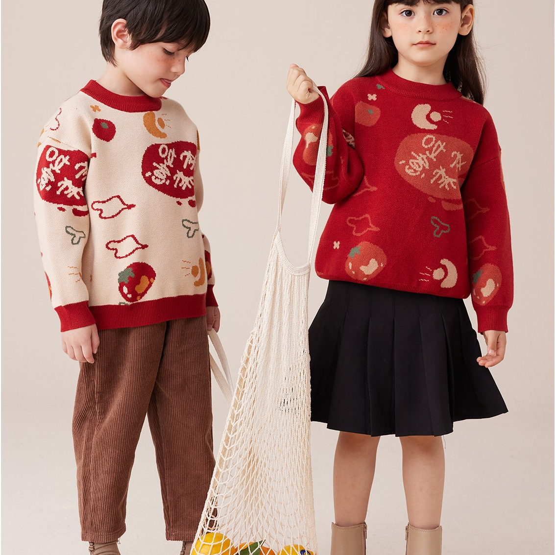 柿柿如意儿童打底男女童宝宝洋气加厚爆款红色春秋过年服新年款