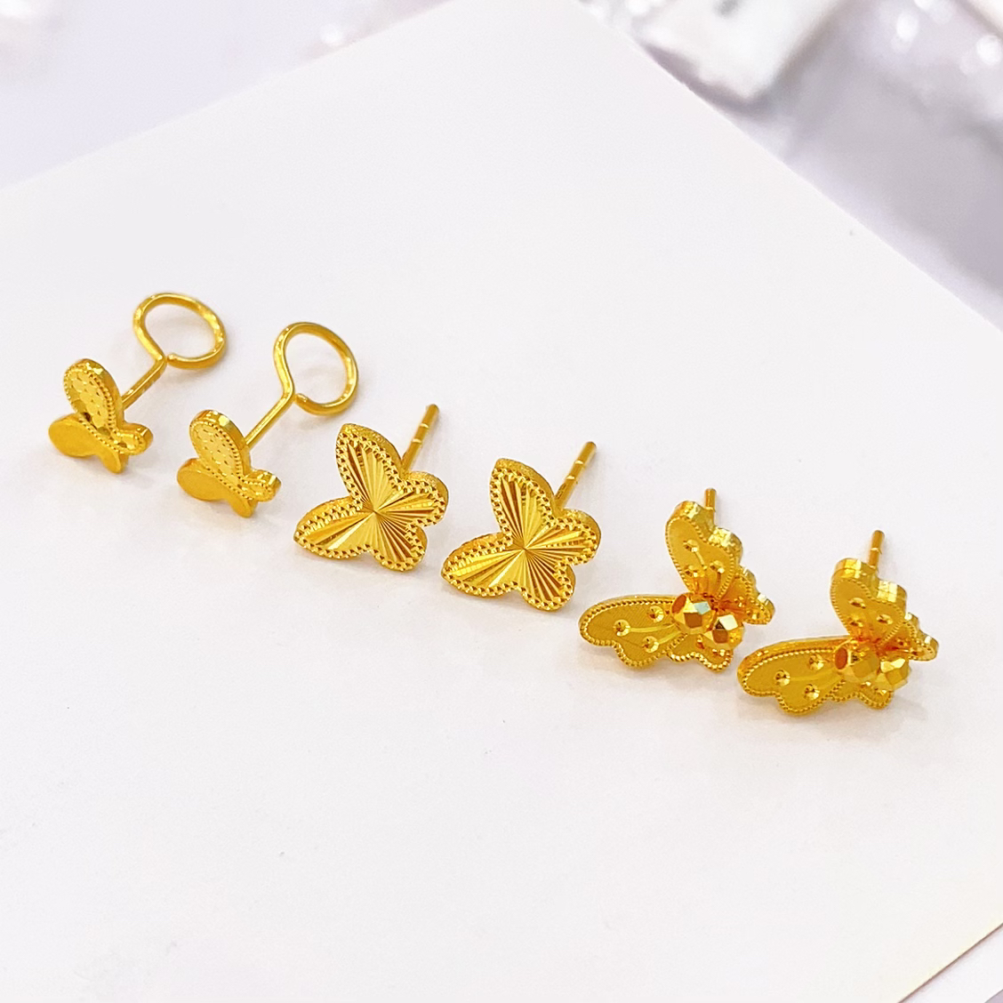 足金999简约时尚蝴蝶耳饰