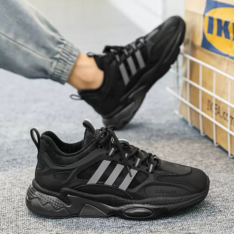 耐克百搭男鞋冬季工地工作防水防滑男士厚底运动休闲黑色老爹潮鞋