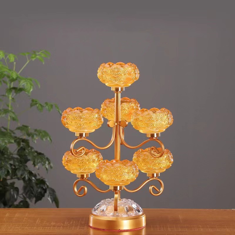 圆通工艺琉璃烛台酥油灯座七星烛台九星蜡烛灯架家居工艺品摆件