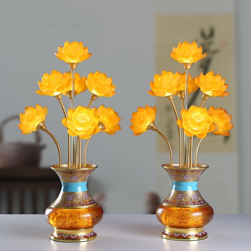 圆通合金琉璃LED插电灯节能七品荷花灯家用桌面新中式创意装饰灯 