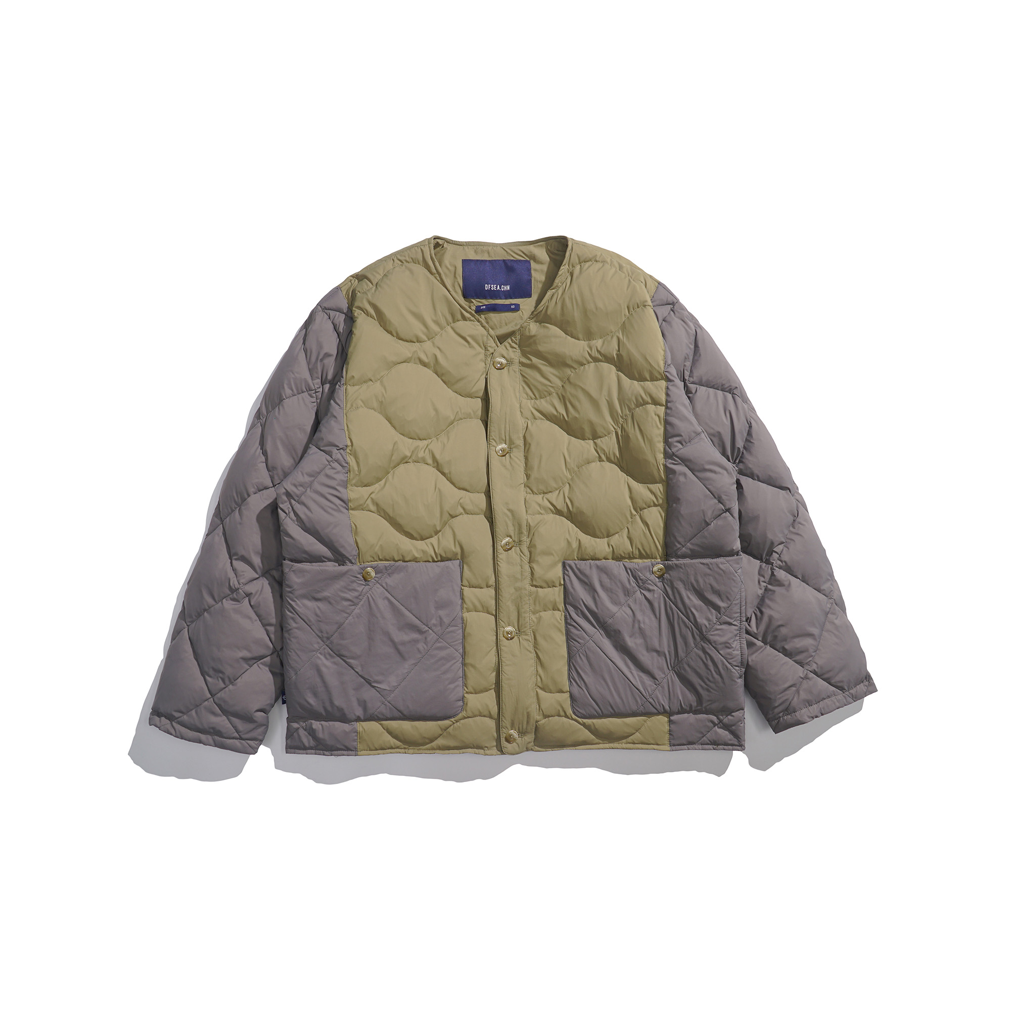 【双11】蓝标95%白鸭绒 葫芦纹 拼接刺绣 无领羽绒服外套