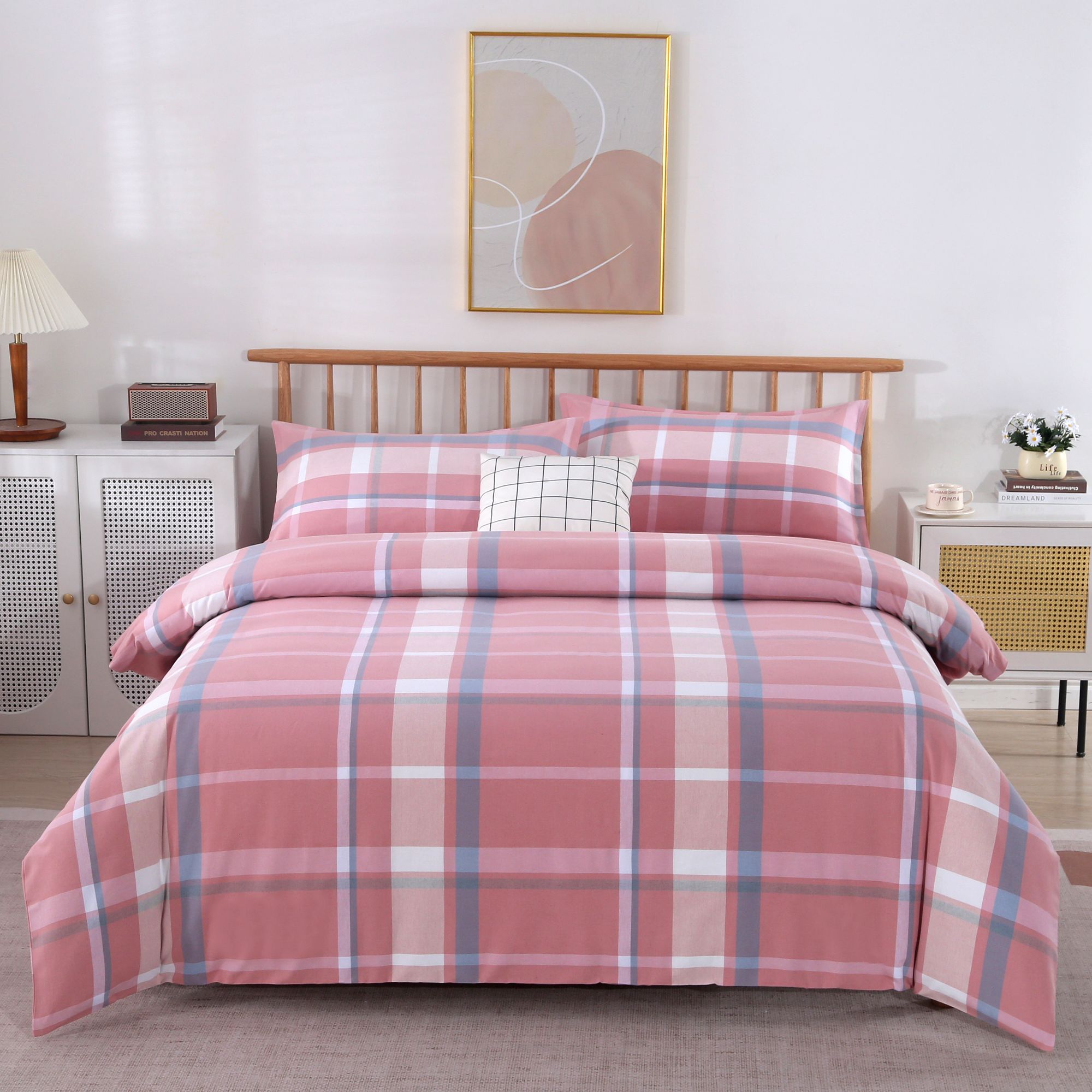 新款老粗布床单纯棉大格亲肤透气单双人睡单四季款暖色简约大气