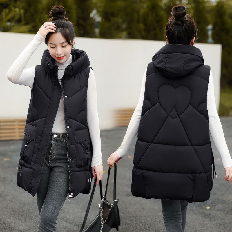 雅鹿马夹女装中长款羽绒服马甲无袖羽绒服保暖坎肩外套连帽上衣潮