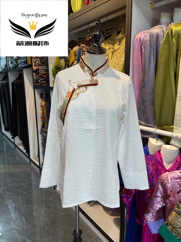 藏族女士网红新款高档缎面包边藏式风格立领衬衫内搭复古衬衫
