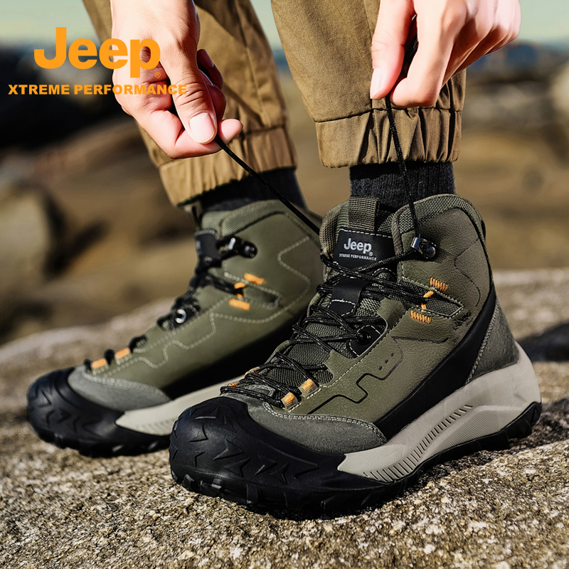 jeep男鞋冬季高帮鞋男2024新款户外鞋男防滑徒步登山鞋工装马丁靴