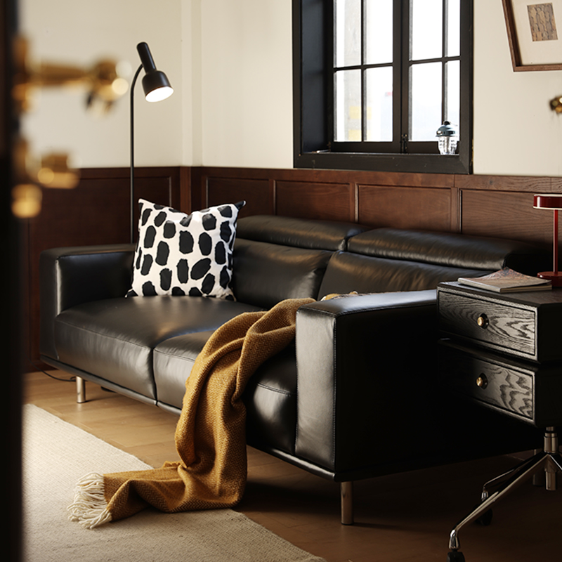小户型皮艺中古沙发头层牛皮真皮沙发客厅直排沙发意式轻奢简约