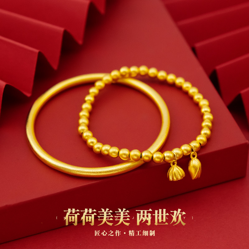 钛钢手镯 素圈磨砂手镯传承ins百搭古法两世欢蓬莲手链两件套手镯