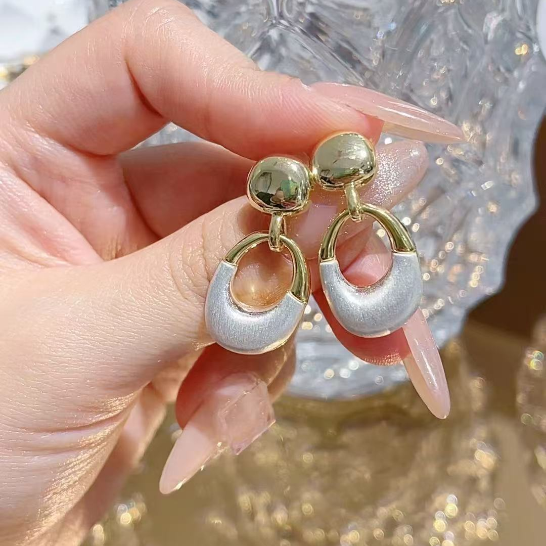 铜合金珐琅耳饰 港风气质百搭款拼接吊坠耳环