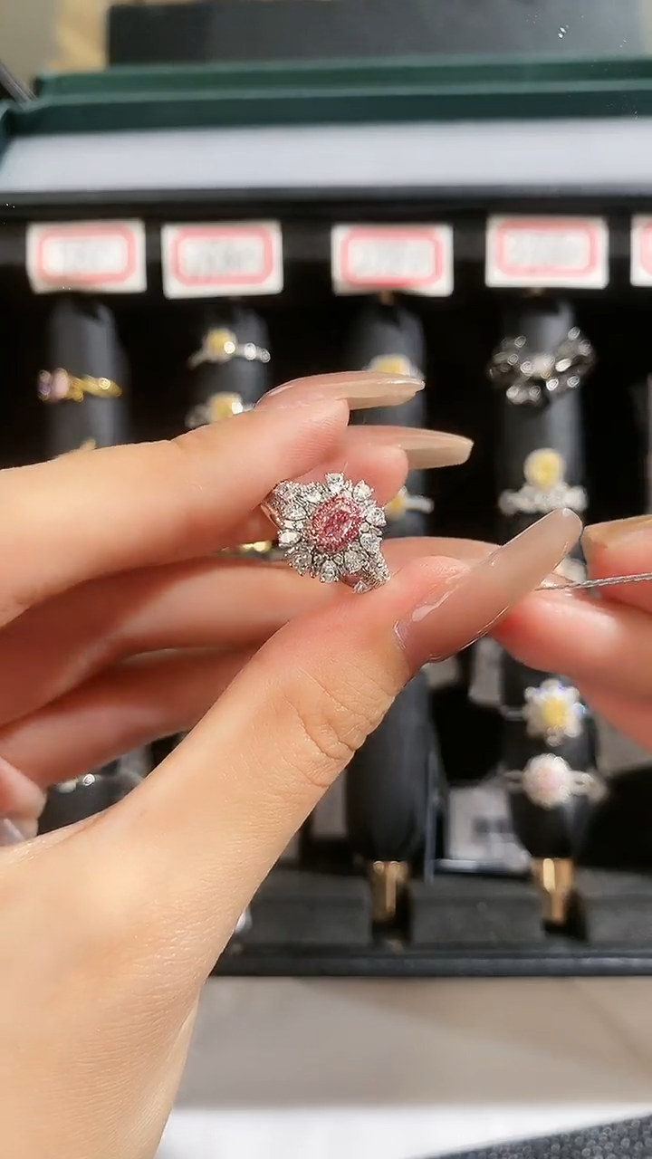 【闪购商品】钻石戒指/指环18K金镶嵌15分粉钻戒指